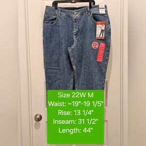 Riders by Lee Women's Straight Leg Relaxed Fit Jeans, NWT, Size 22W M